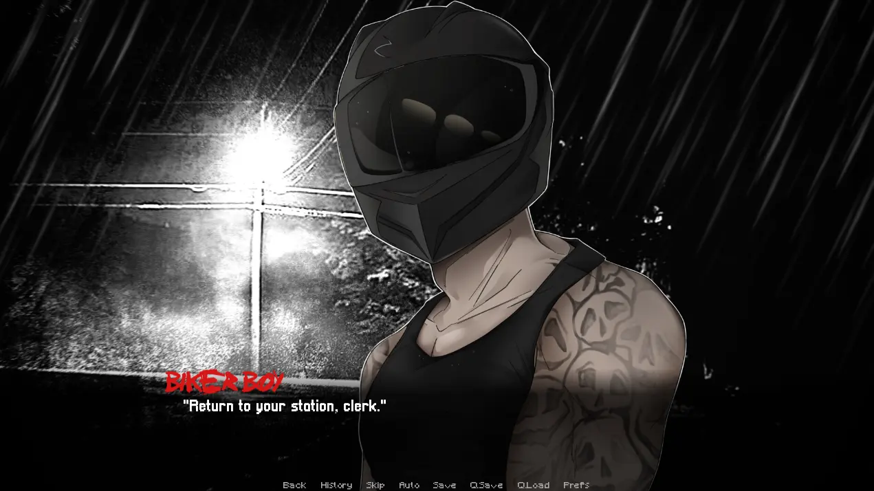 Dialogue choices carry the story through romance, dread, and suspicion, with the protagonist's tone deciding how the route reads.