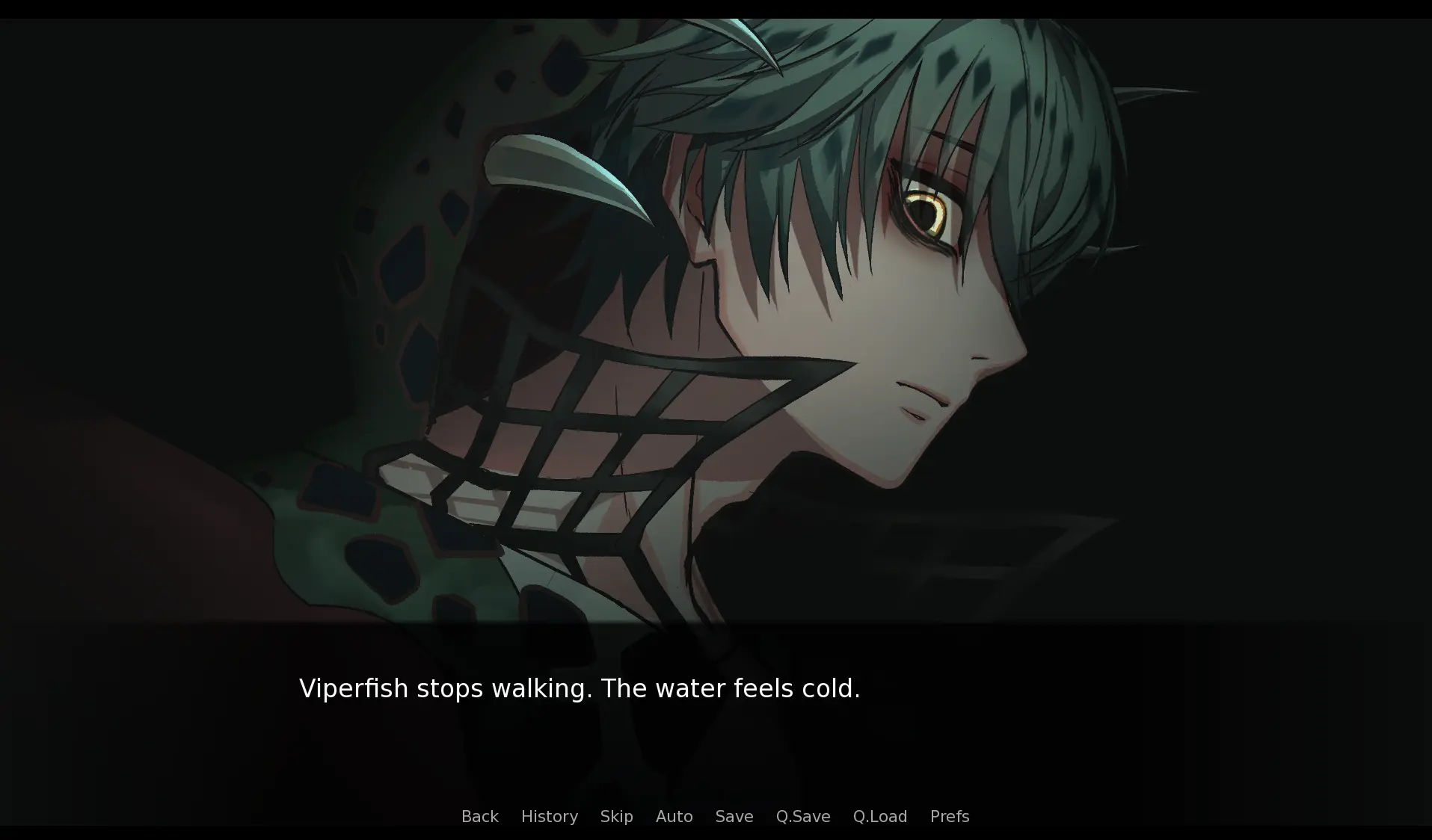 A dark otome dialogue screenshot showing how player choices help decide how to respond to the creatures around them.