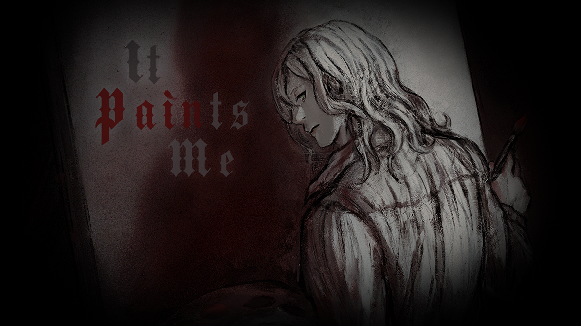 The cover art, large and cropped - the long-haired figure rendered in dark gothic oil paint with crimson washes along the jawline.