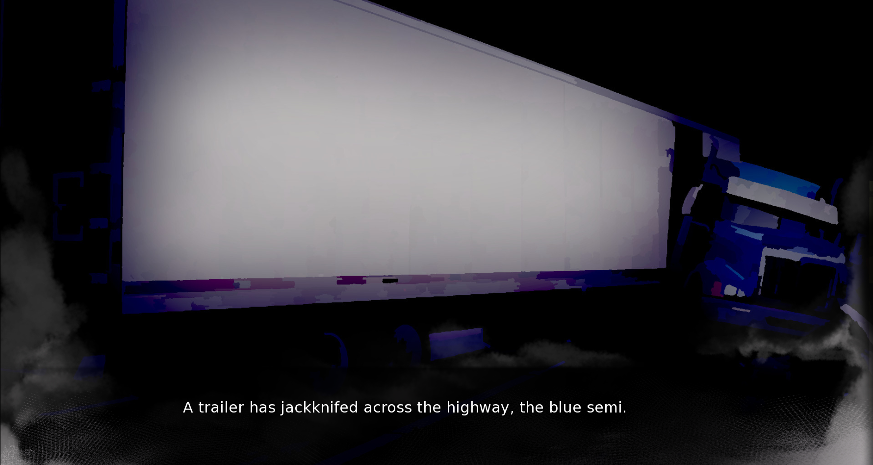 A Jackknife cab scene with the snow visible through the windshield and the conversation moving into a quieter register.