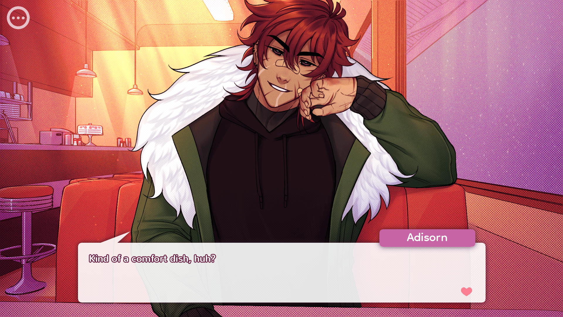 An Online Obsession late-game scene in a quiet room, the soft pink-and-purple palette still doing its work while the routes start to land differently.