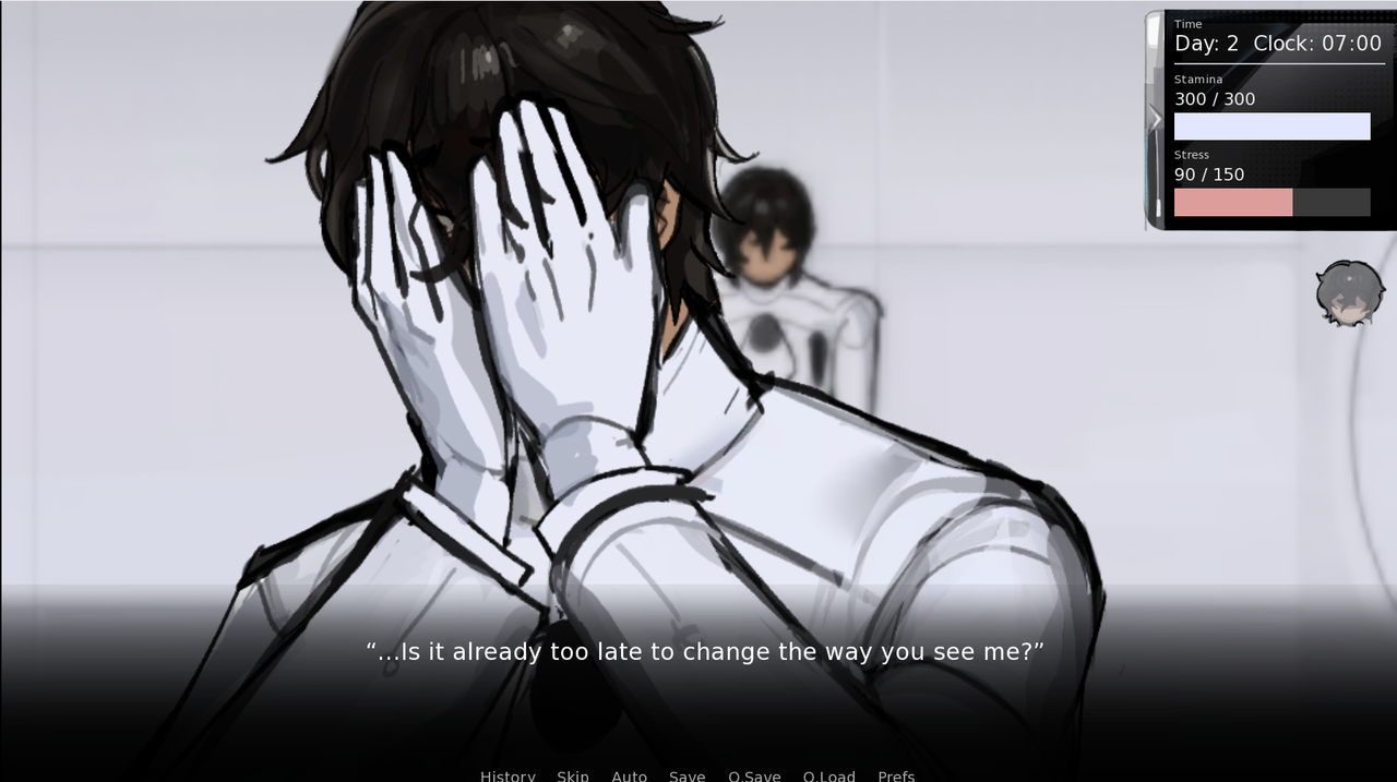 A Prisoners opening scene in the sterile white cell, both characters facing each other across the room, the announcement about the program still echoing in the air.