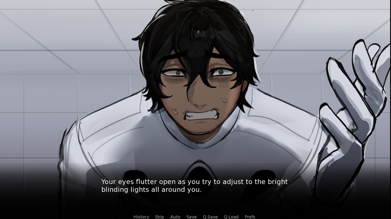 A Prisoners dialogue scene between the protagonist and Xor, both characters at the small table in the room, the first three days before the first exam ticking down.